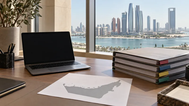 Compliance desk for a civil defence certificate Abu Dhabi application overlooking the Corniche