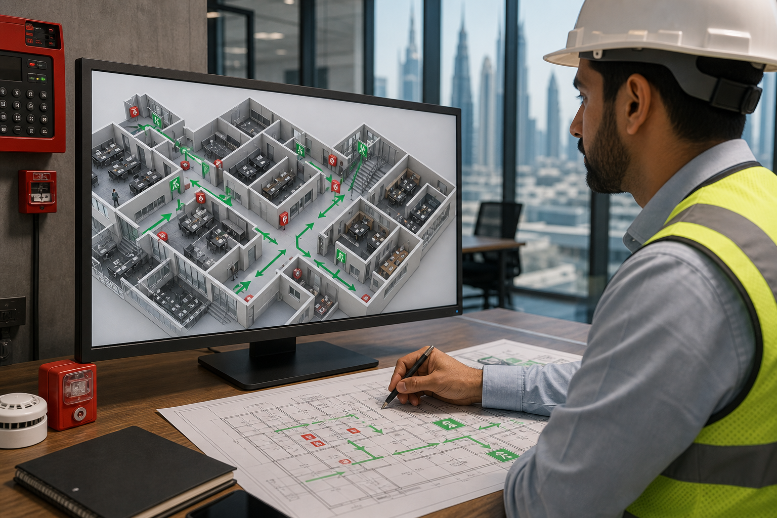 3D fire evacuation drawing concept for Dubai compliance planning