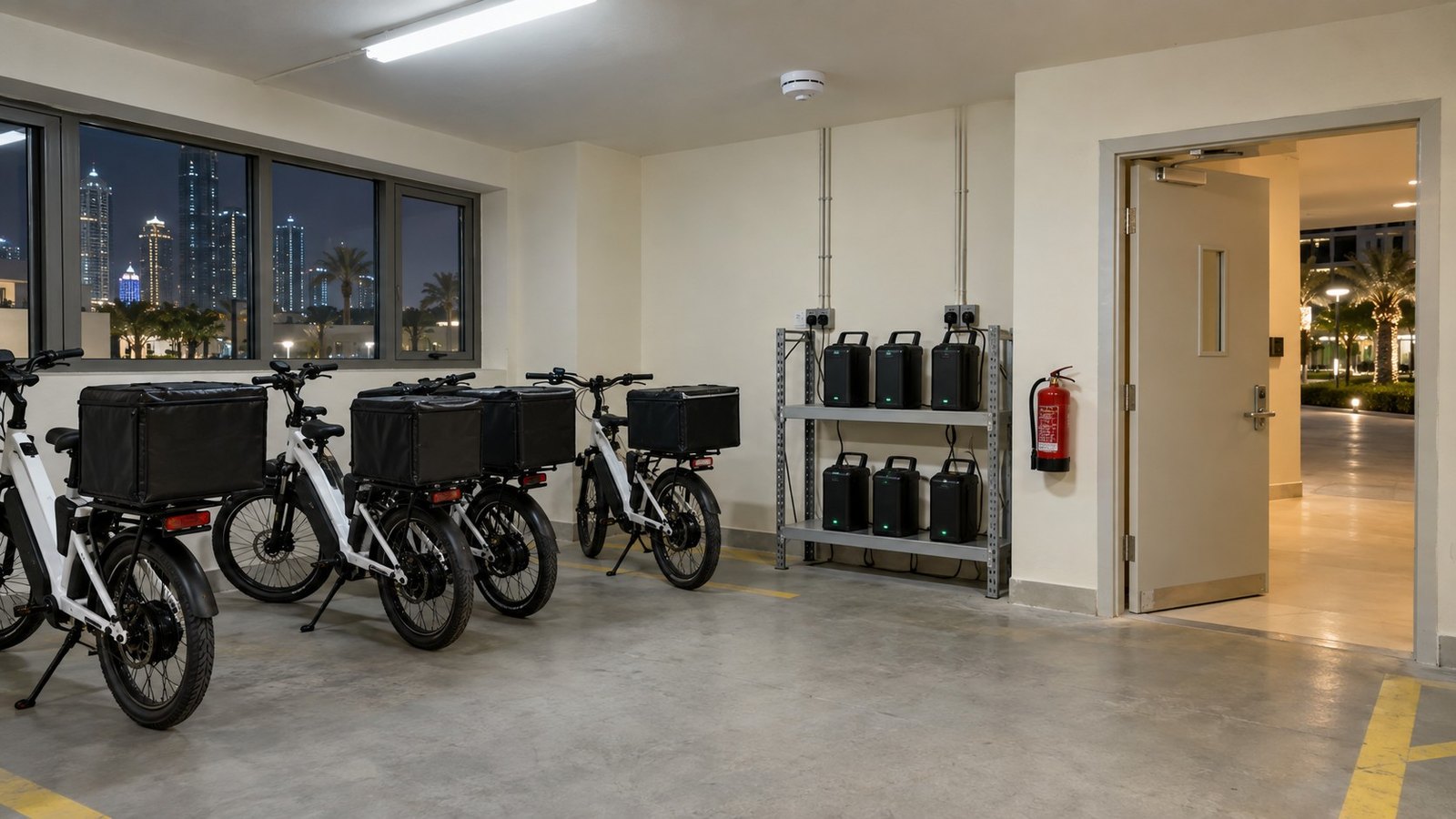 Dubai staff room charging point illustrating lithium battery fire safety