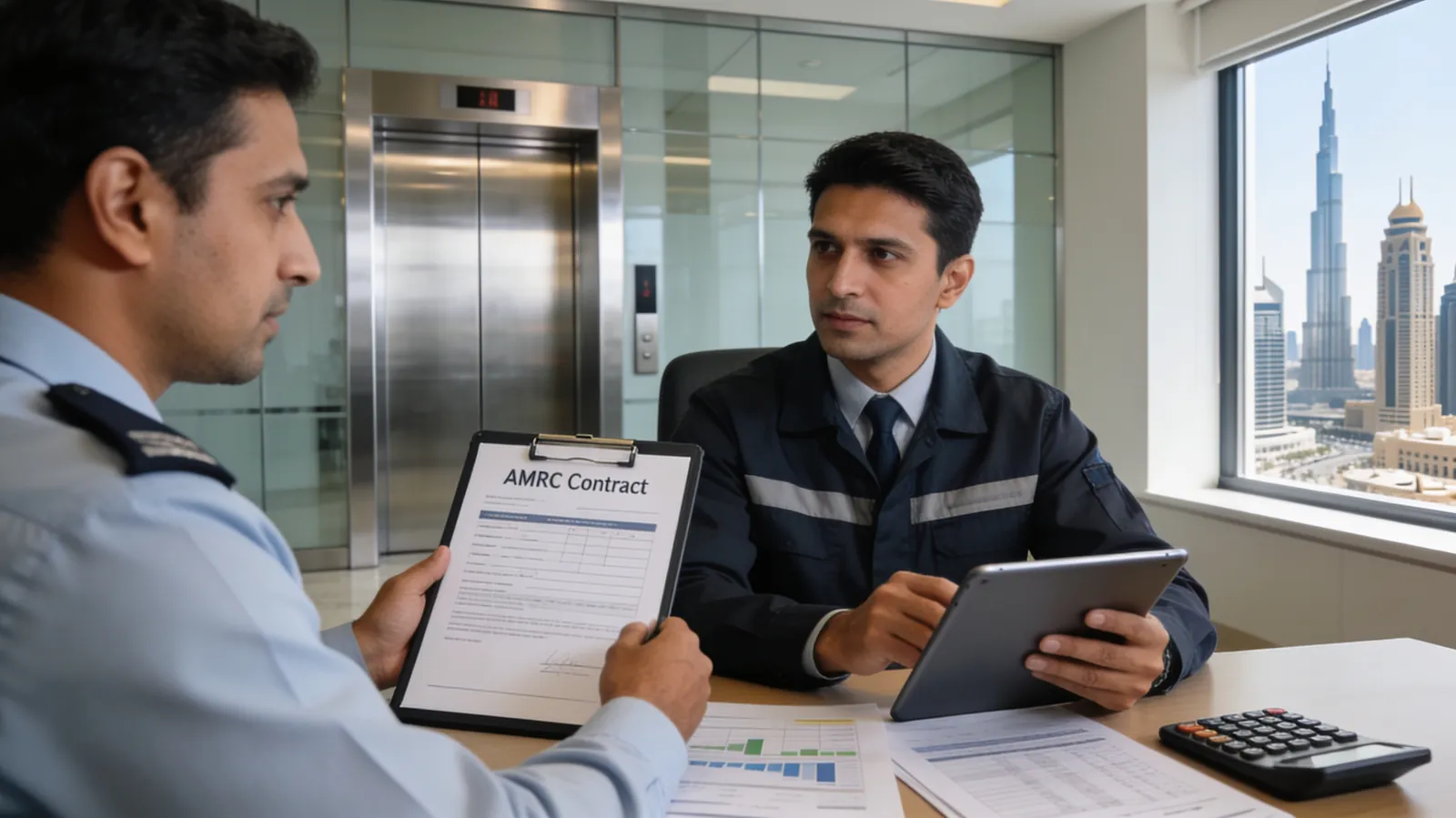 Reviewing elevator AMC quotation and scope factors for a Dubai building