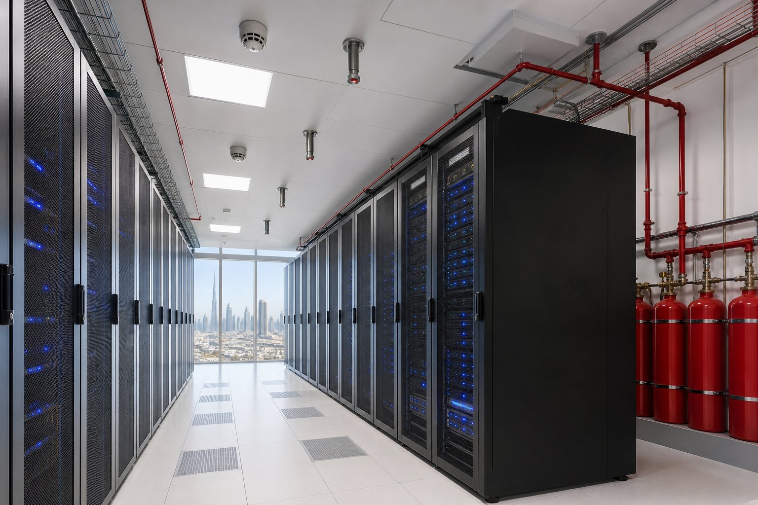 Server room fire protection Dubai with FM200 clean agent nozzles
