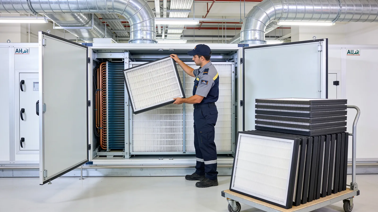 AHU filter replacement for indoor air quality in a Dubai office building