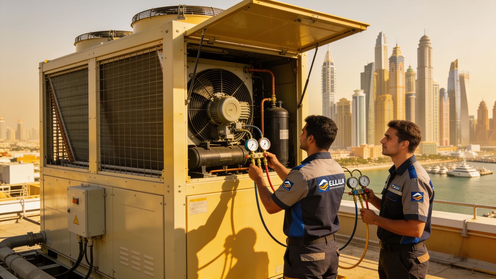 Pre-summer chiller overhaul on a Dubai rooftop plant