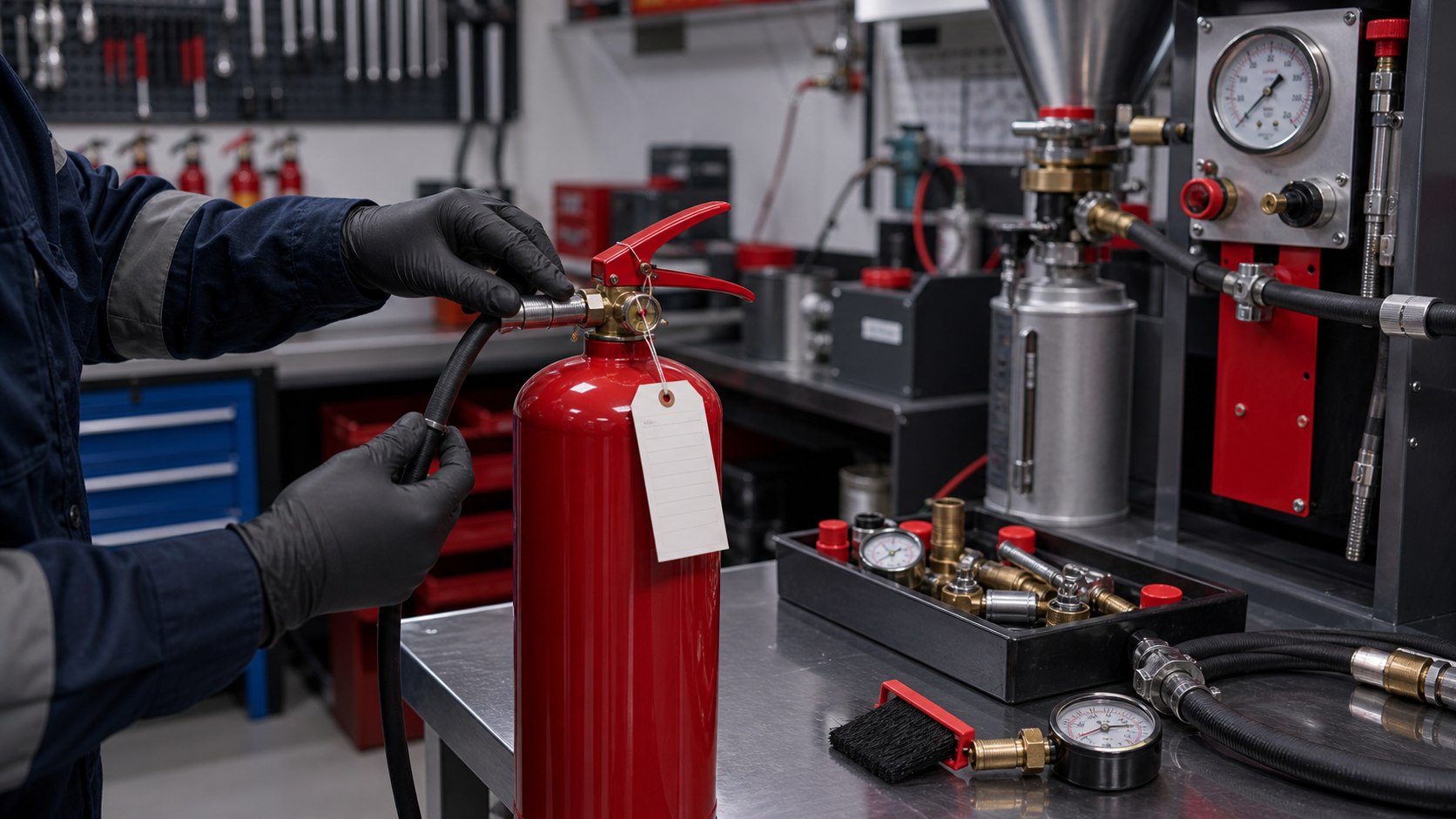 Fire extinguisher refilling and service tagging Dubai workshop
