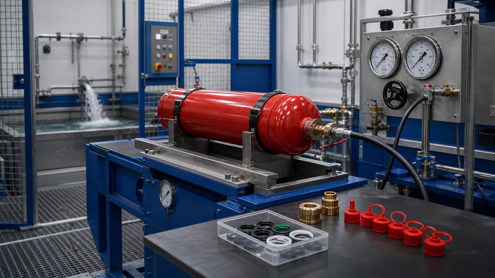 Hydrostatic testing and pressure testing equipment for fire cylinders in Dubai