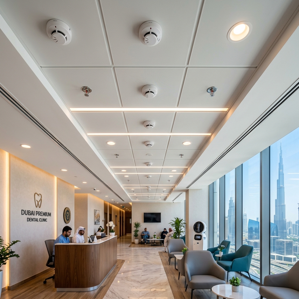 Fire safety fit-out installation in a Dubai medical clinic by QSERV